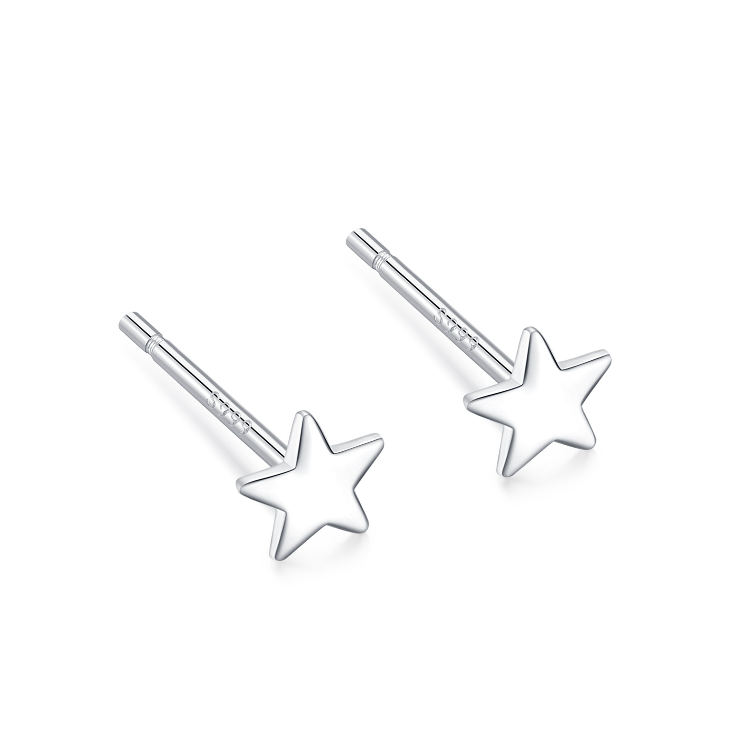 S999 Sterling Silver Stud Earrings Women's Simple Earrings Small Star Moon Mori Style Ear Bar Ear-Caring Anti-Blocking Silver Earrings