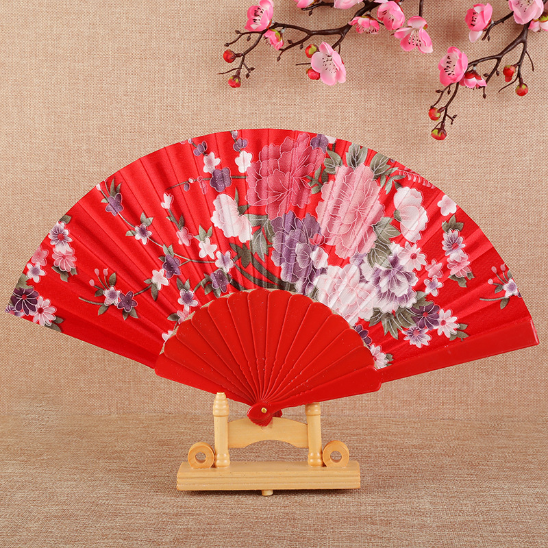 Silk Cloth Flat Fan Folding Blank Satin Non-Lace Folding Fan Printable Advertising Dance Wedding Fan Factory Wholesale