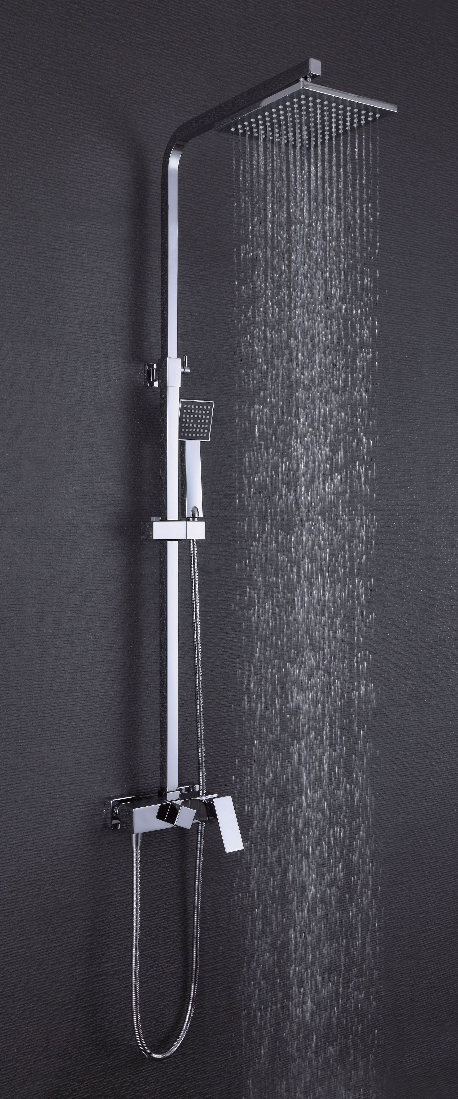 广东全铜镀铬方形淋浴花洒混水阀龙头套装高端酒店工程外贸出口