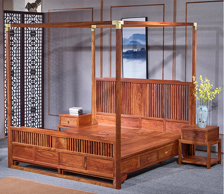 刺猬紫檀床架子床红木家具实木床新中式雕花拔步床双人床卧室婚床