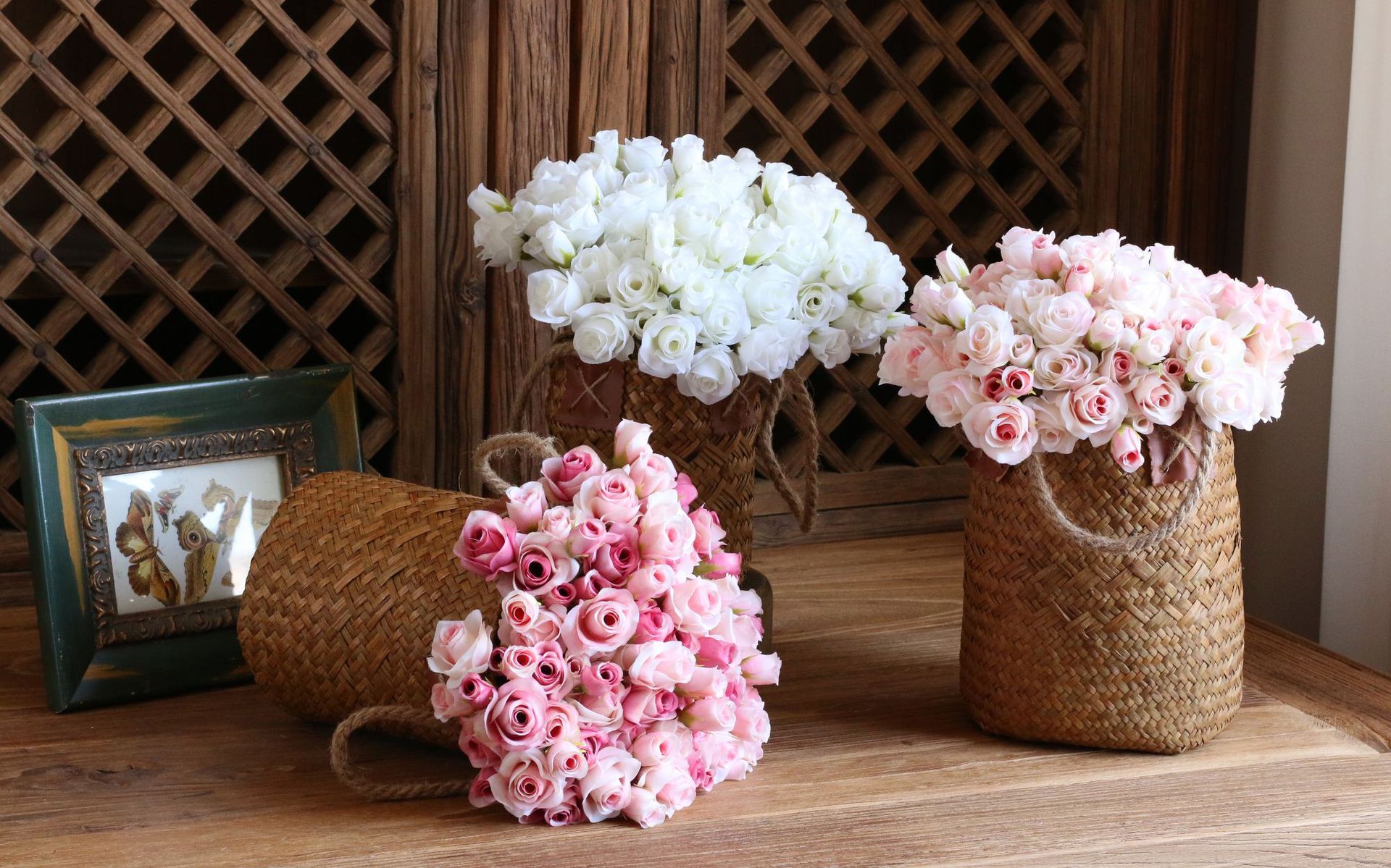 高仿真欧式田园把束小玫瑰花家居客厅餐桌摆件装饰手捧花多头玫瑰