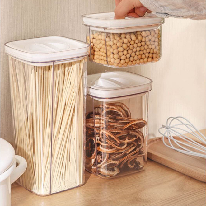 Spot Household Transparent Fresh-Keeping Sealed Jar Button Food Sealed Jar Kitchen Cereals Storage Jar