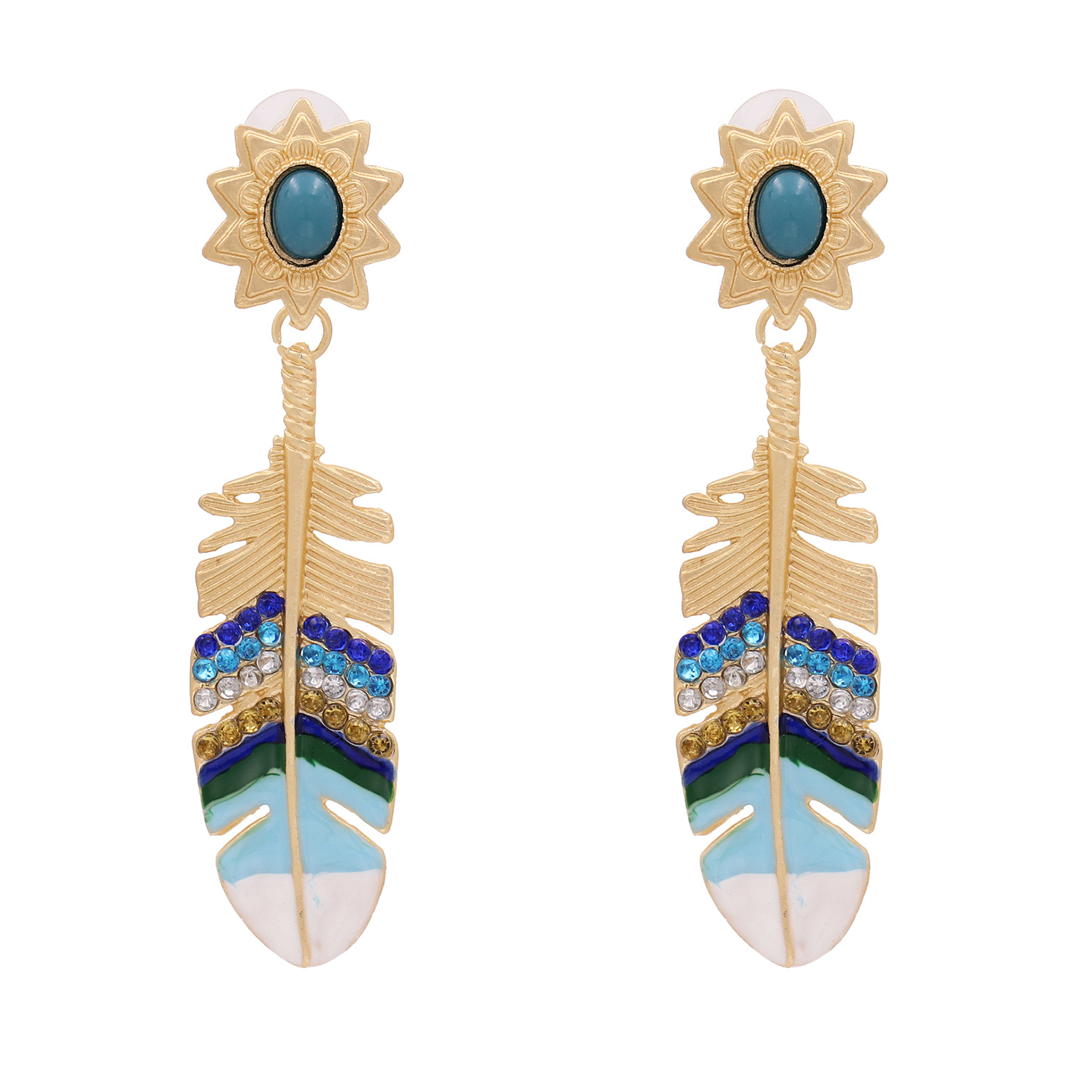 54220新款饰品民族风羽毛耳环彩色抹油耳钉女个性文艺百搭耳饰