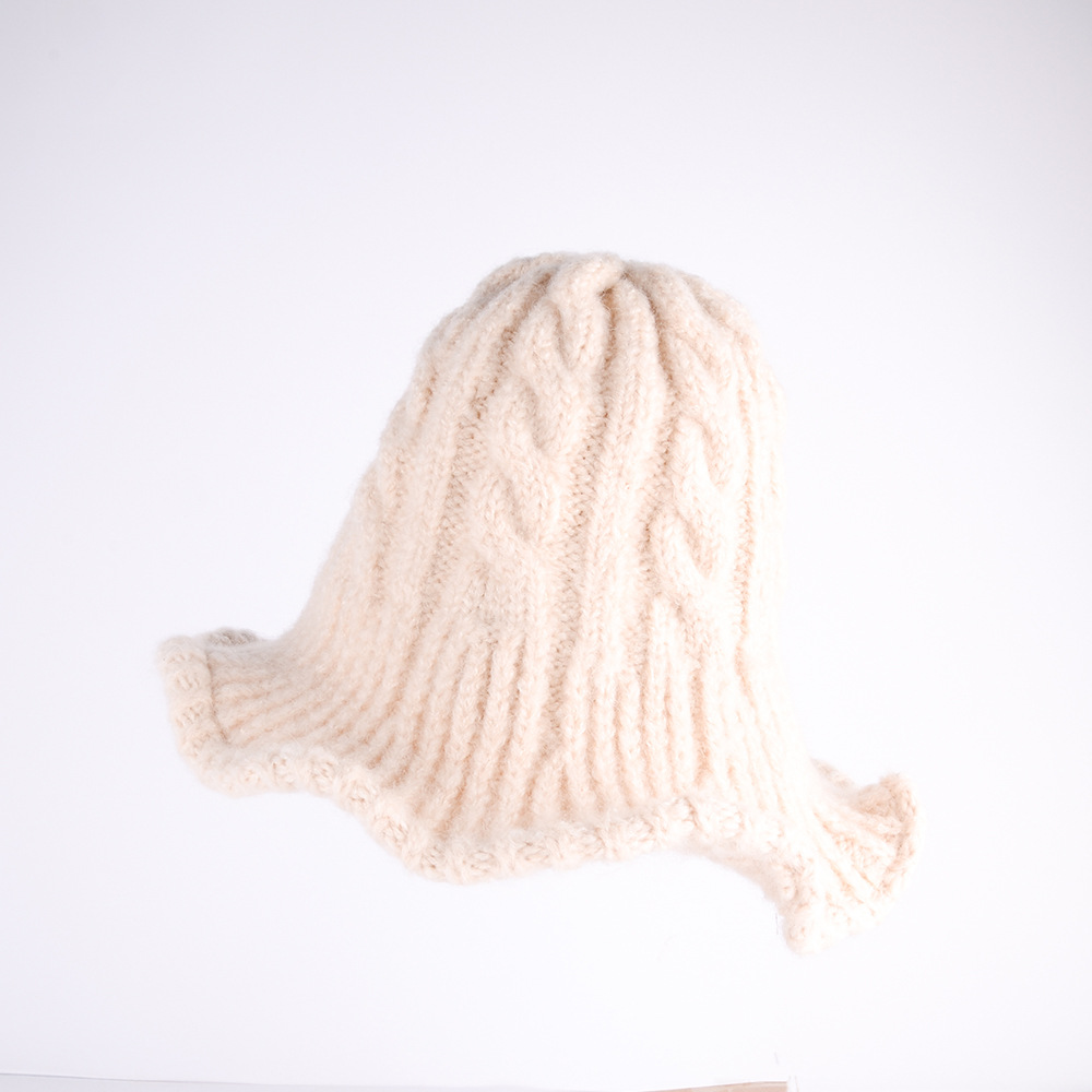 麻花纹针织渔夫帽女秋冬季韩版复古文艺ins羊毛线帽子盆帽百搭潮