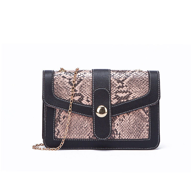 One Piece Dropshipping Autumn and Winter 2022 Snakeskin Pattern Small Square Bag PU Leather Women's Bag Contrast Color Shoulder Bag Chain Messenger Bag Batch