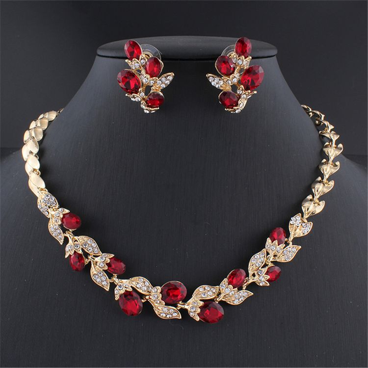New Women's Jewelry Suit Bridal Necklace Earrings Wedding Two-Piece Set Banquet Accessories