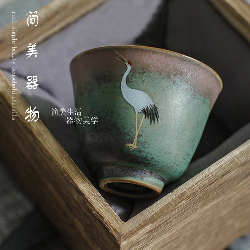 慕陶陶瓷手绘主人单杯纯手工禅定瑞鹤茶杯功夫茶具个人品茗杯茶盏