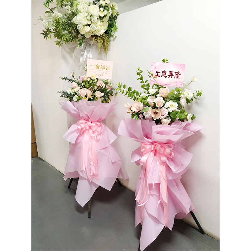 网红开业大吉贺卡开业花篮祝福卡片烫金卡片红色粉色大方卡批发