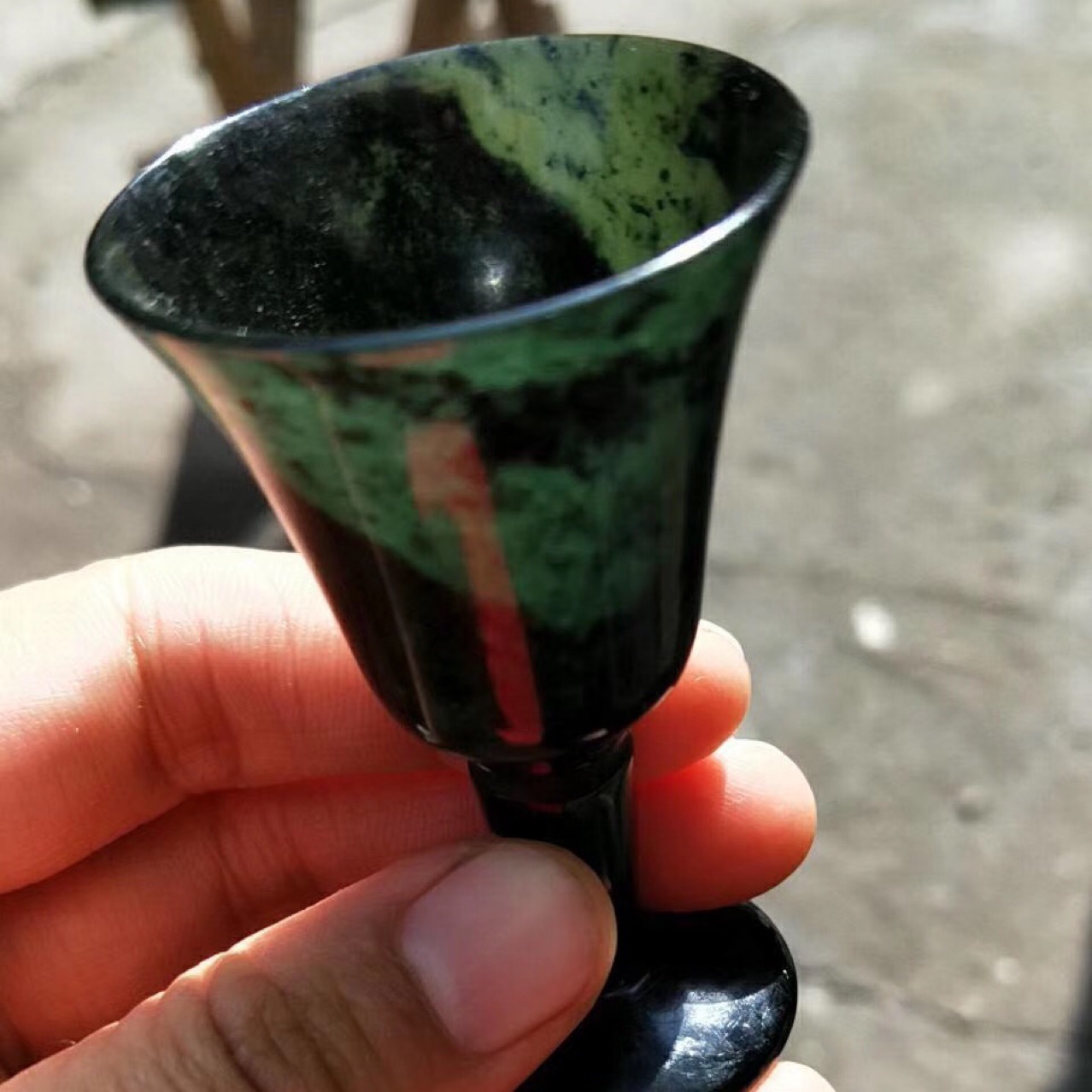 新款玉石新疆墨玉酒杯墨绿玉高脚杯蛇纹石玉酒杯玉酒杯