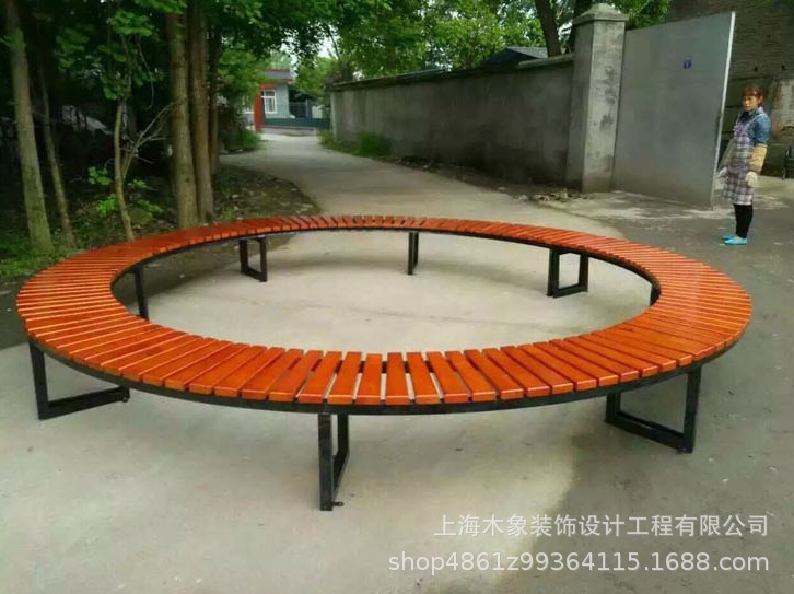 户外公园景观坐凳座椅防腐木树池树围花坛坐凳商场休息圆形组合椅