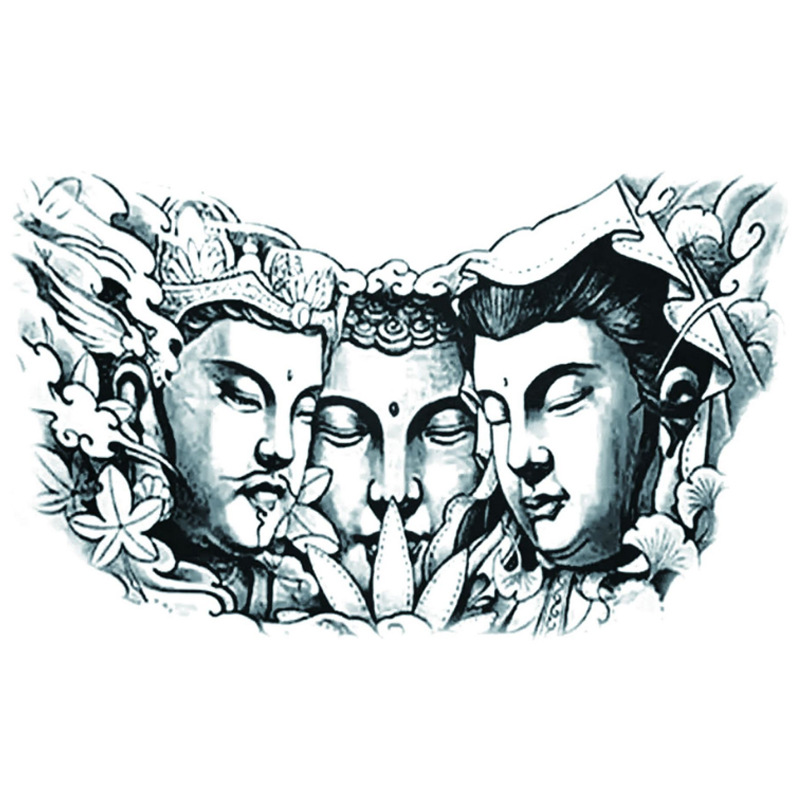 龙头佛像字母胸贴纹身贴 三面佛纹身贴 防水纹身贴 现货批发定制