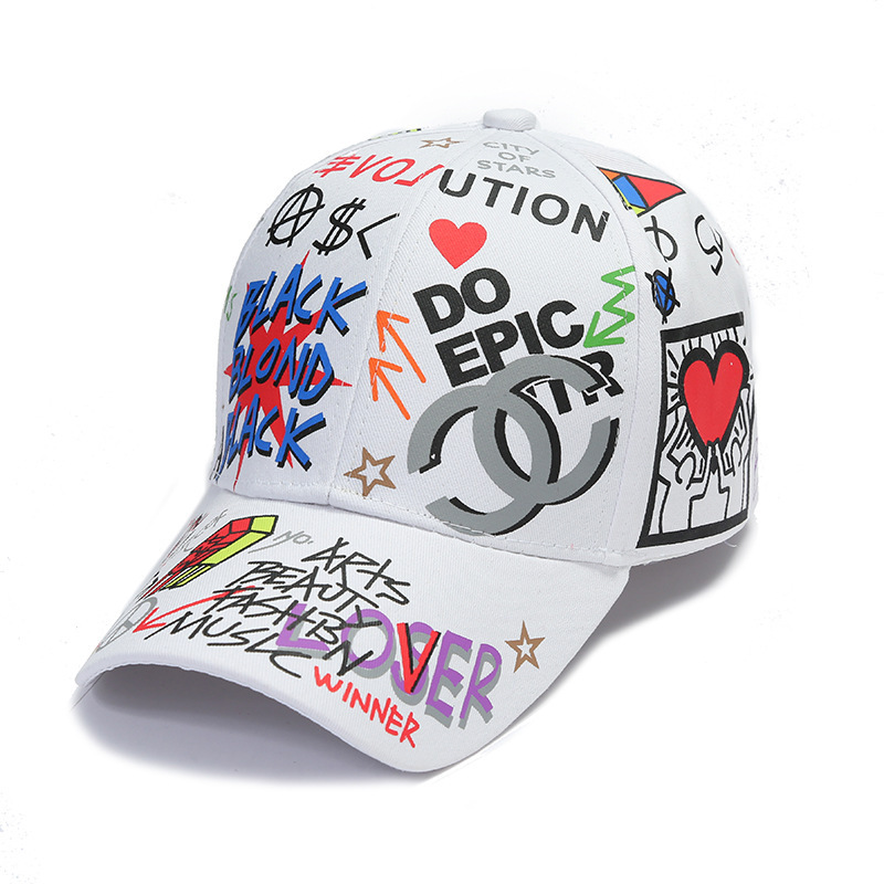 Spring and Summer Fashion New Couple Peaked Cap Korean Style Personalized Graffiti Baseball Cap Outdoor Sun Hat Wholesale