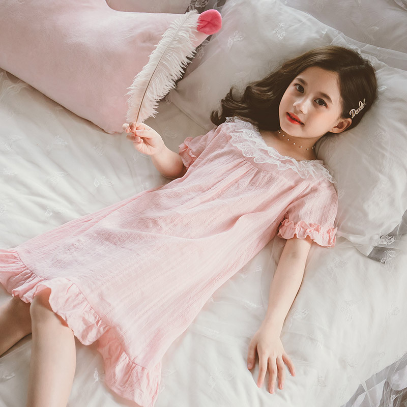 儿童短袖睡裙薄款女童纯棉家居裙夏季小女孩公主风宝宝睡衣裙子夏