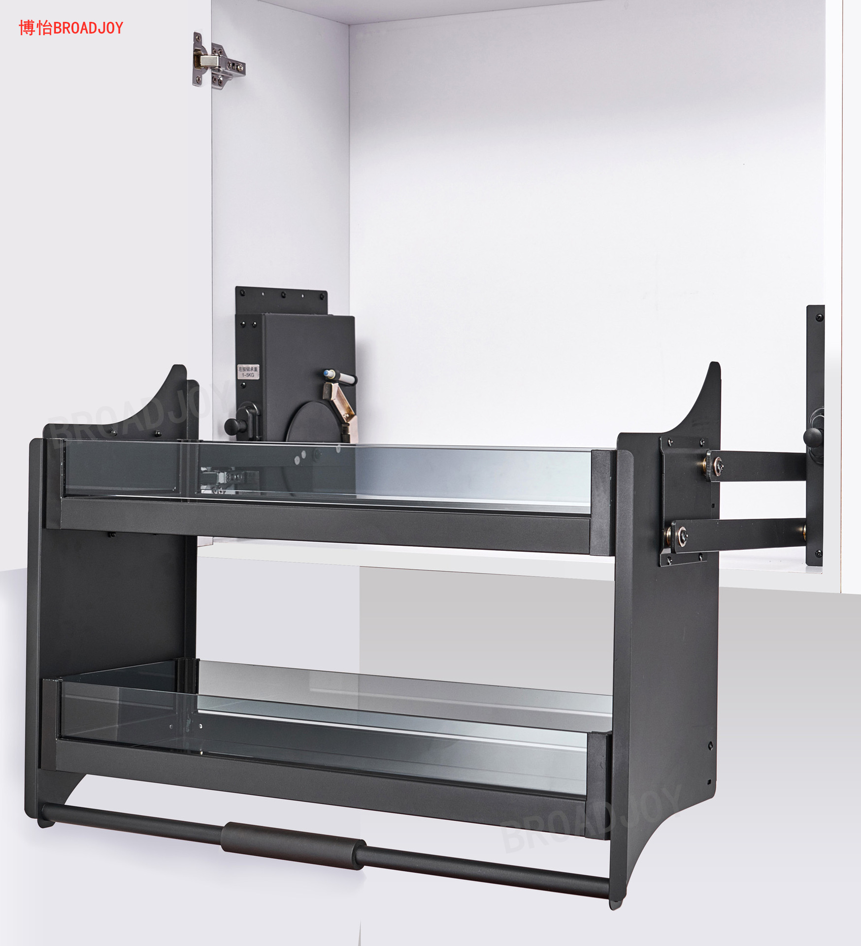 橱柜五金置物架 高层吊柜带阻尼双层储物架 厨房五金下拉升降篮