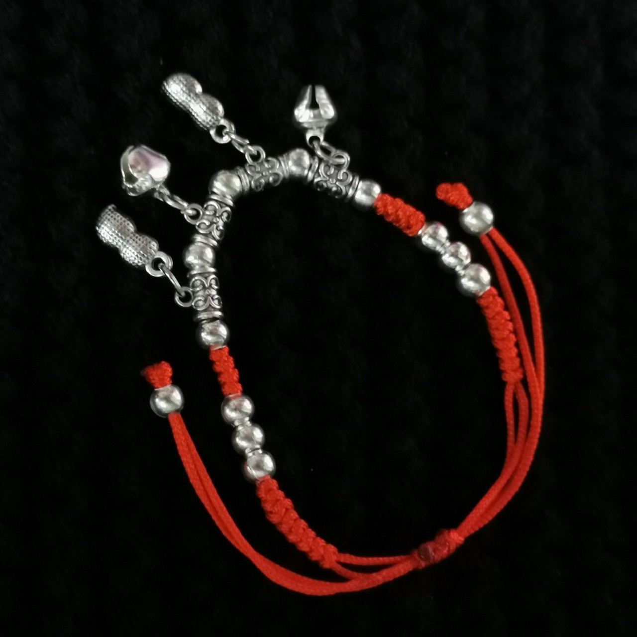 Stall Hot Sale Miao Silver Red Rope Woven Bracelet Miao Silver Anklet Red Rope Woven Alloy Tibetan Silver Bracelet Wholesale