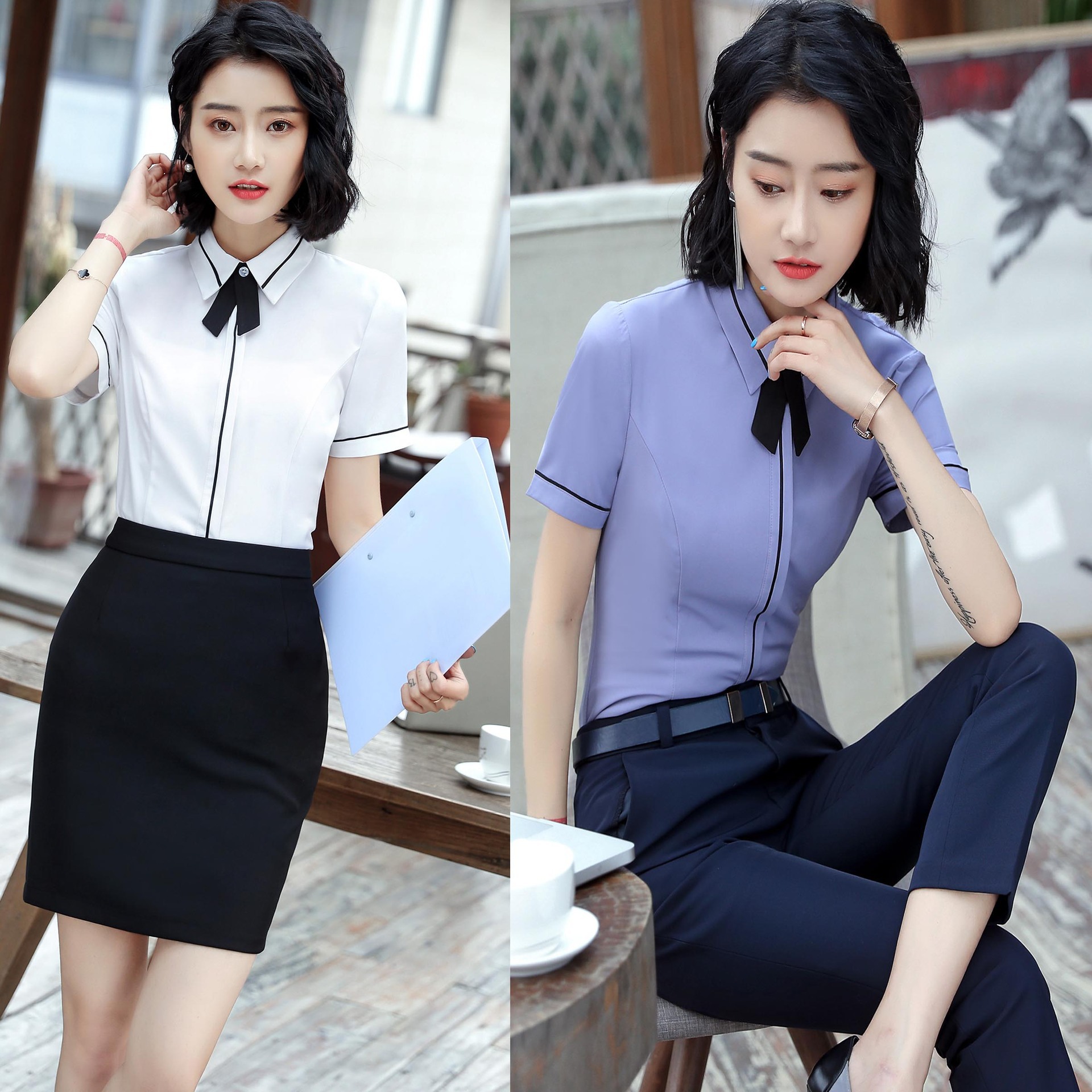 工作服职业装正装女套装衬衫套裙夏秋季气质短袖ol工装套装房地产