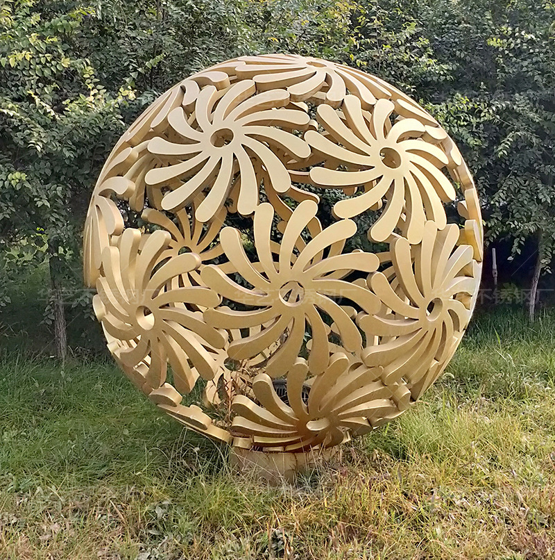 不锈钢雕塑镂空圆球雕塑景观摆件圆球铁艺花球灯光球喷泉水池