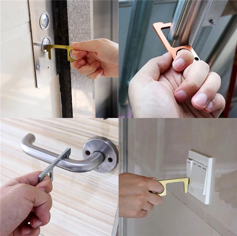 edc开门器 锌合金古铜色抗菌防疫防病毒开门神器钥匙扣零接触开门