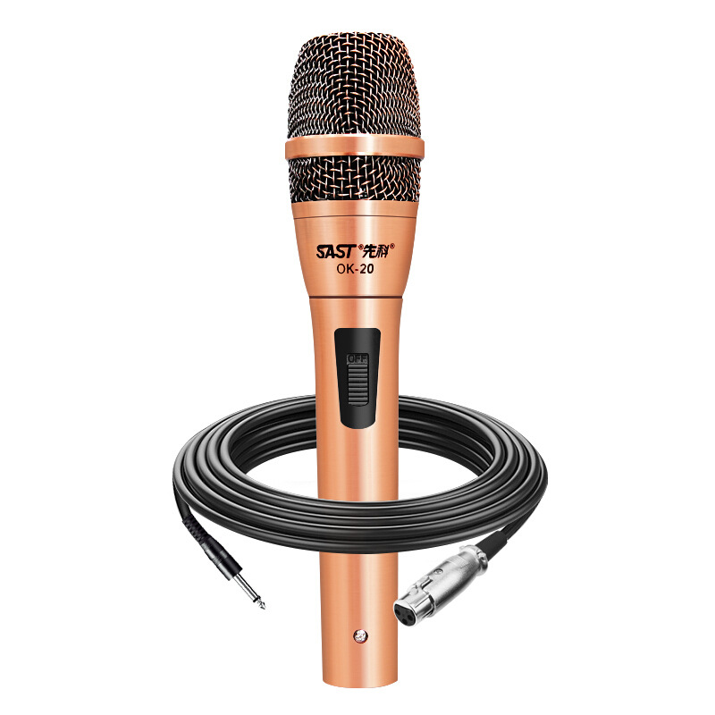 先科ok-20有线话筒麦克风动圈家庭ktv全金属咪dvd卡拉ok功放音响