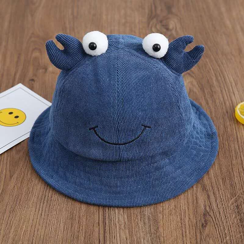 螃蟹儿童渔夫帽男女帽子圆顶新款宝宝帽子卡通盆帽灯芯绒盆帽潮