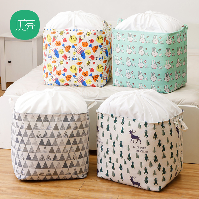 Buggy Bag Drawstring Storage Basket Fabric Laundry Basket Clothes Storage Box Cotton Big Mac Household Quilt Buggy Bag