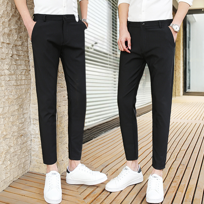 Men's Suit Pants Trendy Slim-Fit Cropped Casual Pants 2020 Autumn and Winter New Business Men's Skinny Long Black Pants