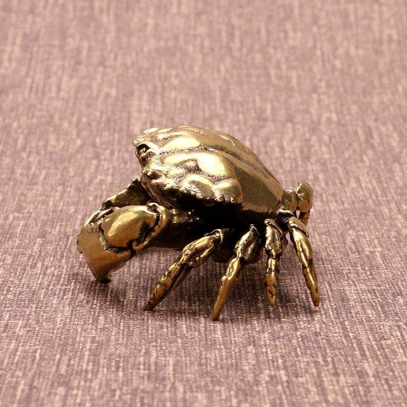黄铜螃蟹摆件八方来财铜蟹中式家居摆件招财大螃蟹文玩男士手把件