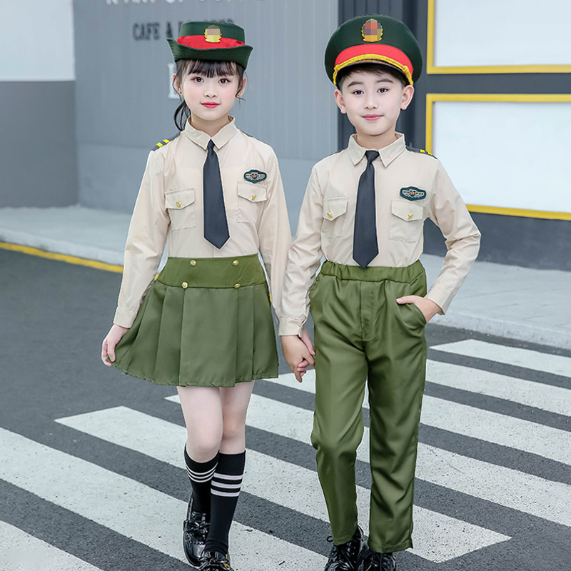 儿童军装迷彩服男童军人表演服套装女童警察服小学生大合唱演出服