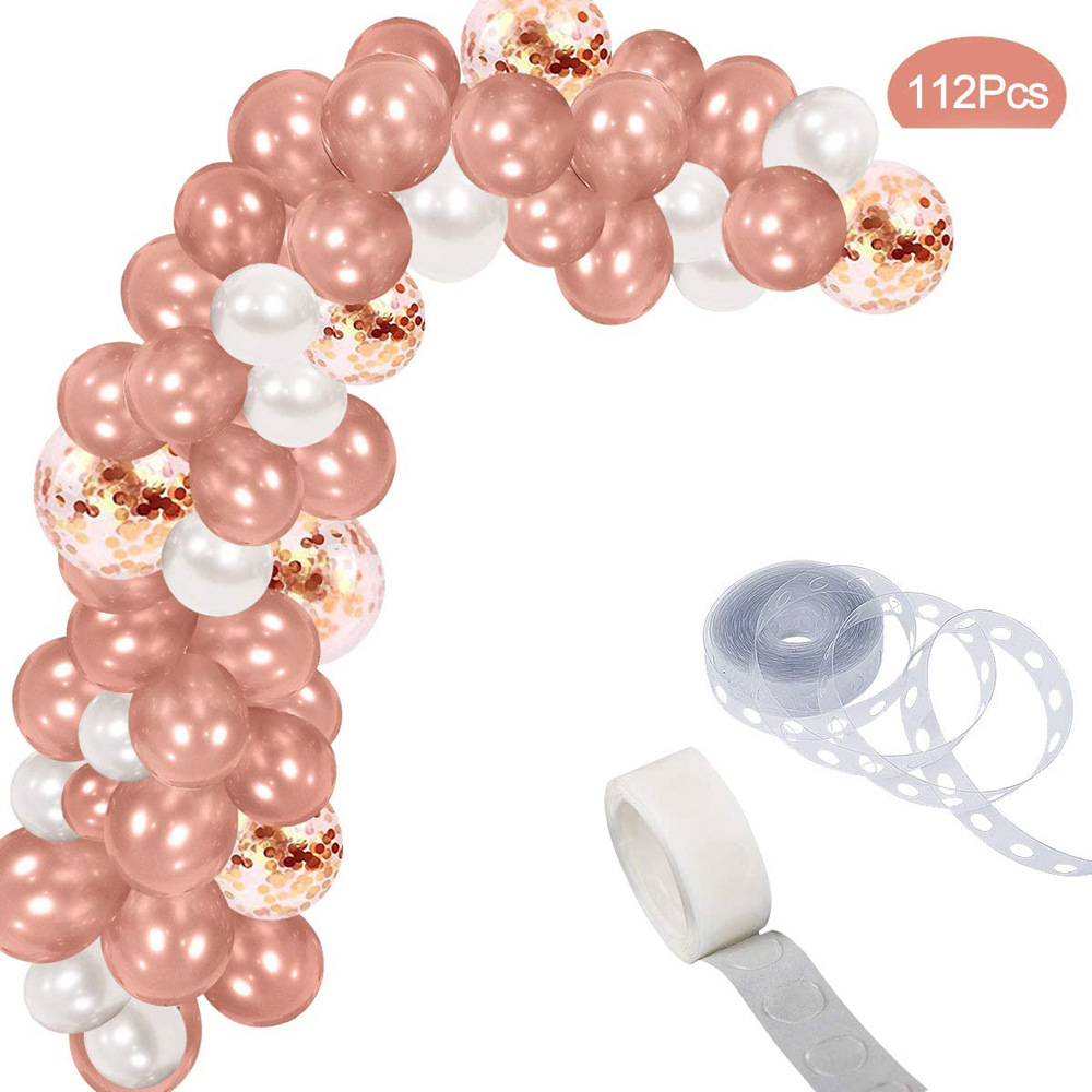 132pcs 12寸玫瑰金亮片气球链 气球花环拱门套装 生日婚庆装饰