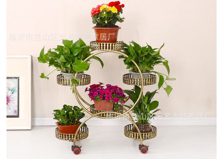 Flower Stand Iron Multi-Layer Indoor Movable Balcony Living Room Scindapsus Basin Frame Space Saving Floor Flower Rack