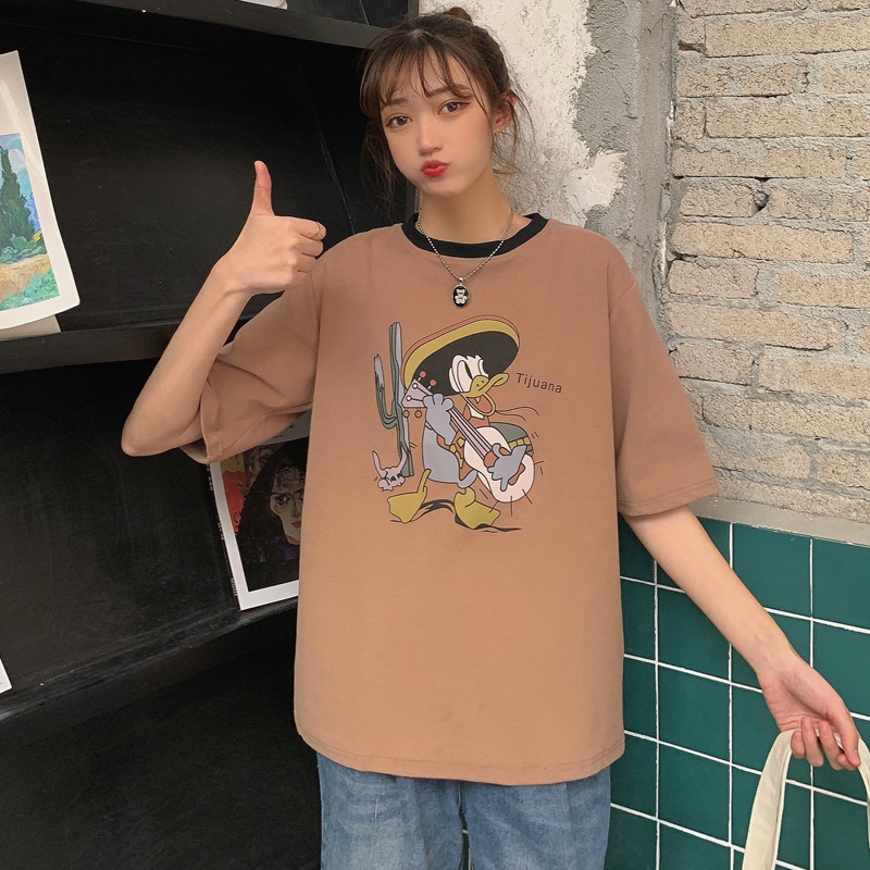 港风复古短袖t恤女港味宽松韩版潮in超火原宿bf慵懒风半袖上衣服