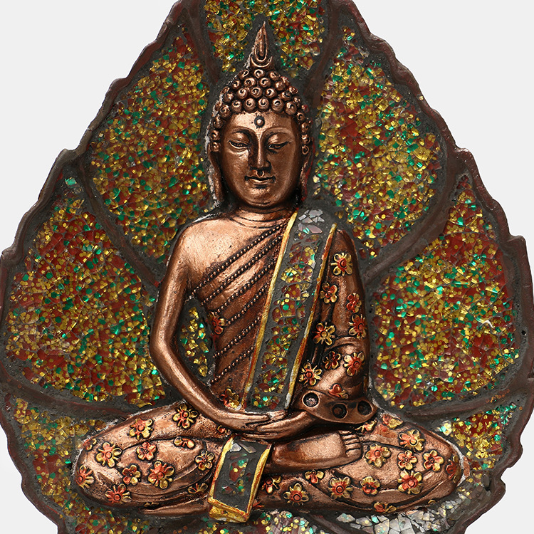 东南亚 泰国 树脂 菩提叶 坐禅打坐佛像 客厅 玄关 书房 摆件