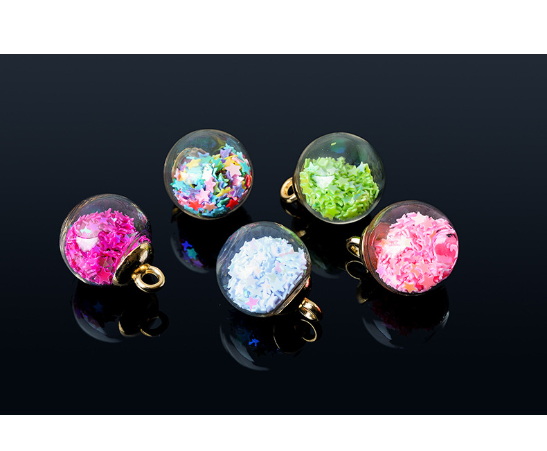 10个装 16mm彩色五星亮片玻璃水晶球钥匙扣吊坠挂件手工饰品材料