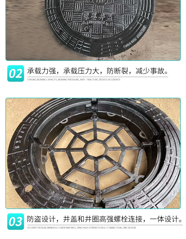 加厚承重污水井盖 圆形方形球墨铸铁井盖市政电力通信铸铁井盖