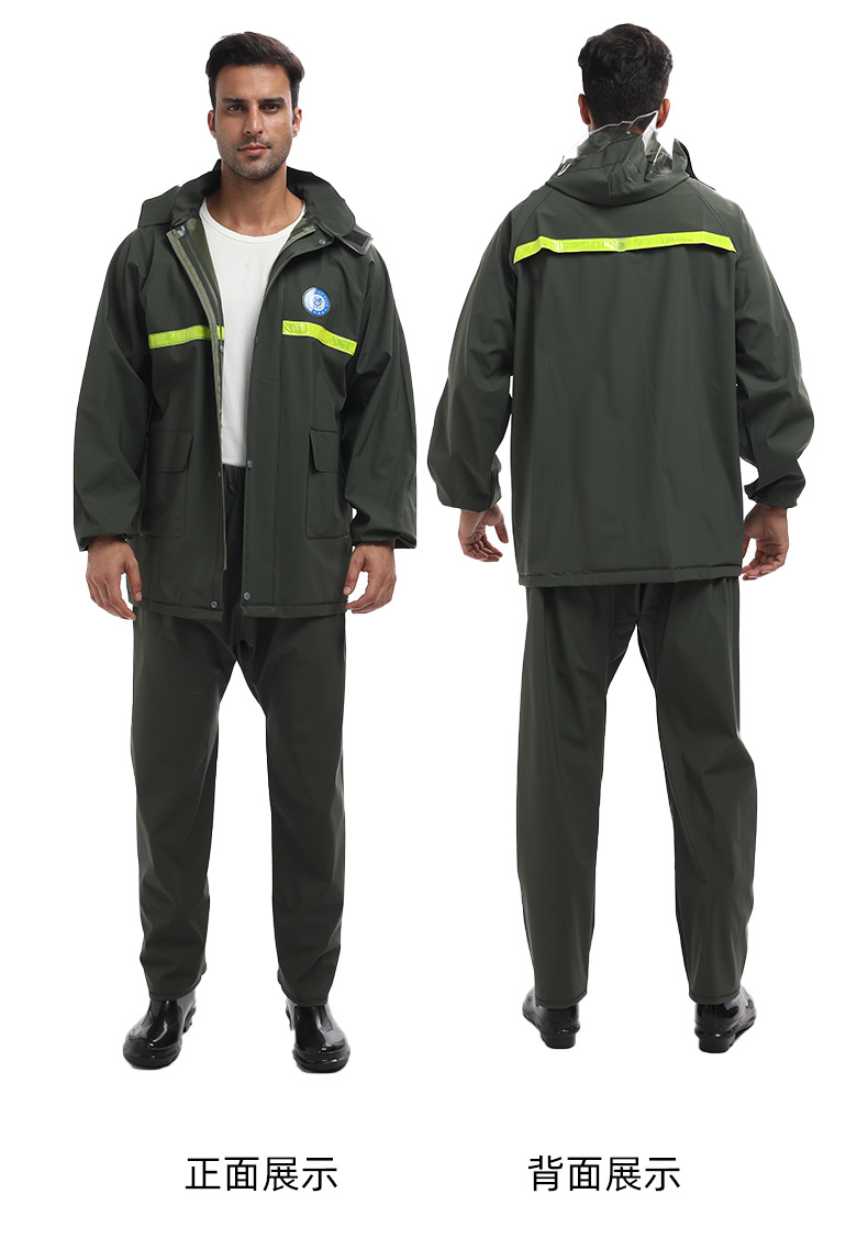 针织布雨衣雨裤套装成人反光雨衣批发军绿色分体雨衣加厚加大外卖
