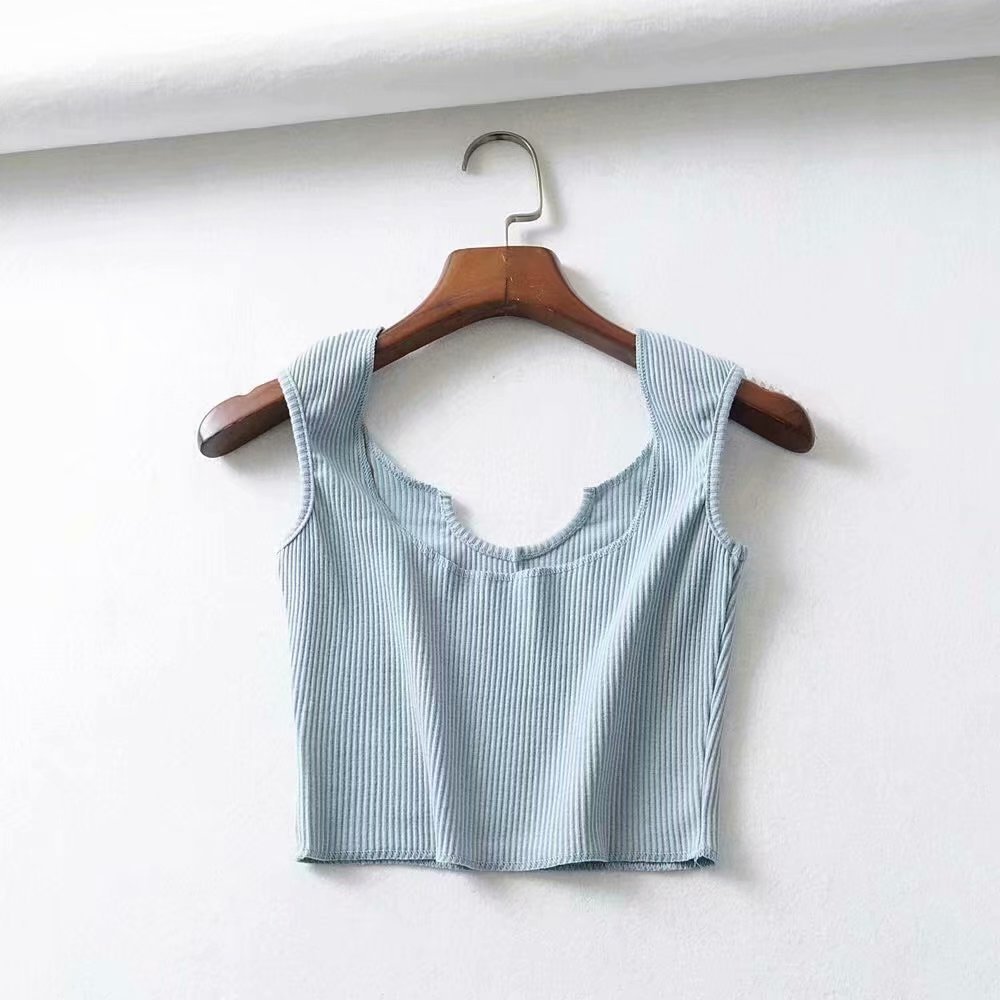 2020欧美风春女装新款批发高弹鸡心领背心