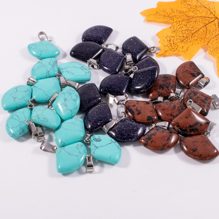 厂家批发时尚扇叶形吊坠直销欧美天然玛瑙石水晶叶子项链饰品跨境