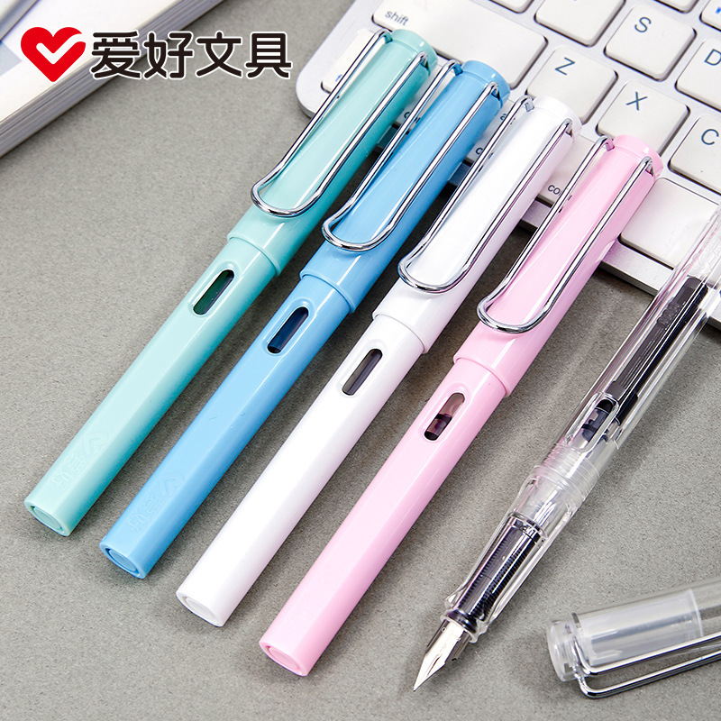 爱好ms012马卡龙色矫姿钢笔2支钢笔6支墨囊依金尖钢笔套装
