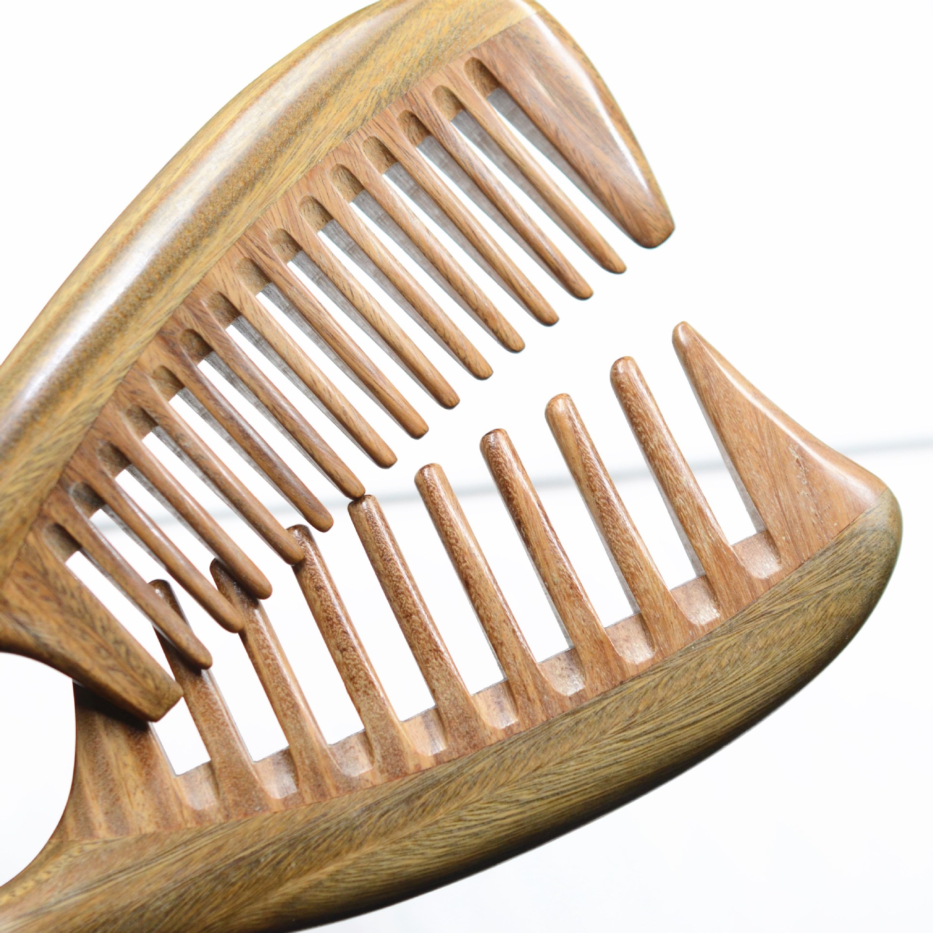 厂家直销20cm精品绿檀木梳子天然纹路按摩美发梳宽齿卷发梳批发