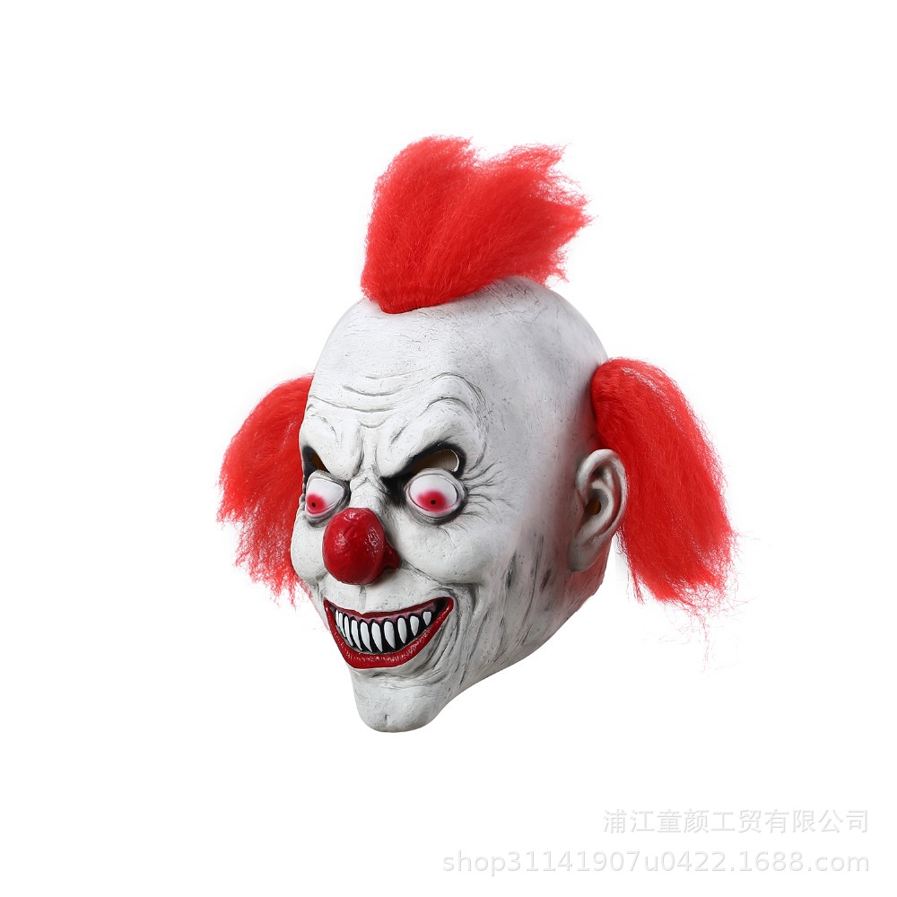 微笑杀手小丑面具乳胶头套红发鼻子笑脸小丑面具恐怖杀人狂面具