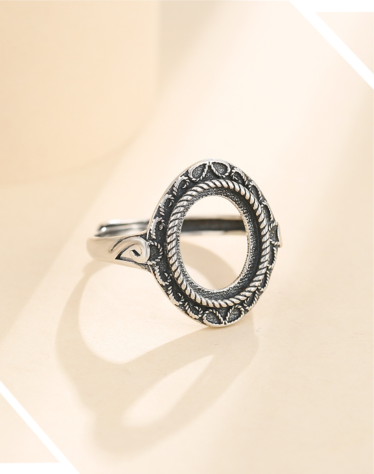 925纯银泰银戒指空托10*12 男女复古戒托diy镶嵌蜜蜡绿松戒指托