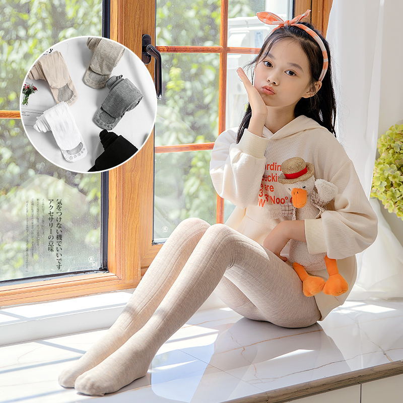 2020秋冬款儿童舞蹈袜白色脚底防滑女童连裤袜棉宽竖条宝宝打底裤