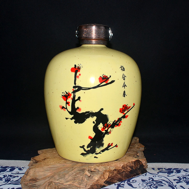 景德镇陶瓷酒瓶5斤酒坛子手绘红梅创意密封酒罐家用白酒酒壶酒坛