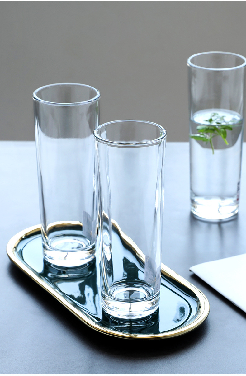 直筒透明玻璃杯ins风简约家用喝水杯子套装耐热茶杯牛奶杯果汁杯