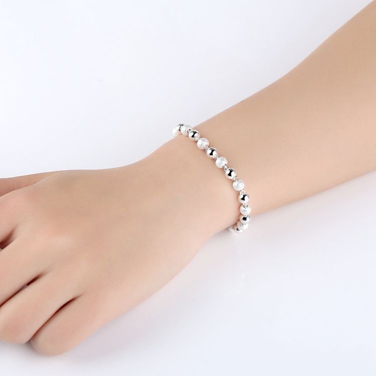 s999纯银手链磨砂圆珠手串转运珠手链女纯银转运