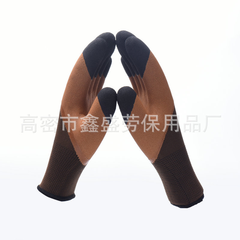 Coffee Foaming Reinforced Finger Labor Gloves Thick Wear-Resistant Non-Slip Wear-Resistant King Dipped Gloves Wholesale