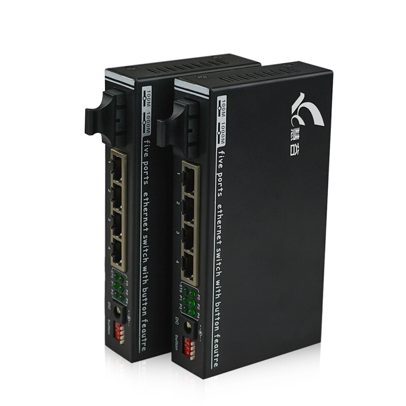 慧谷 物理隔离型百兆单模双芯光纤收发器交换机一光四电转换器1对