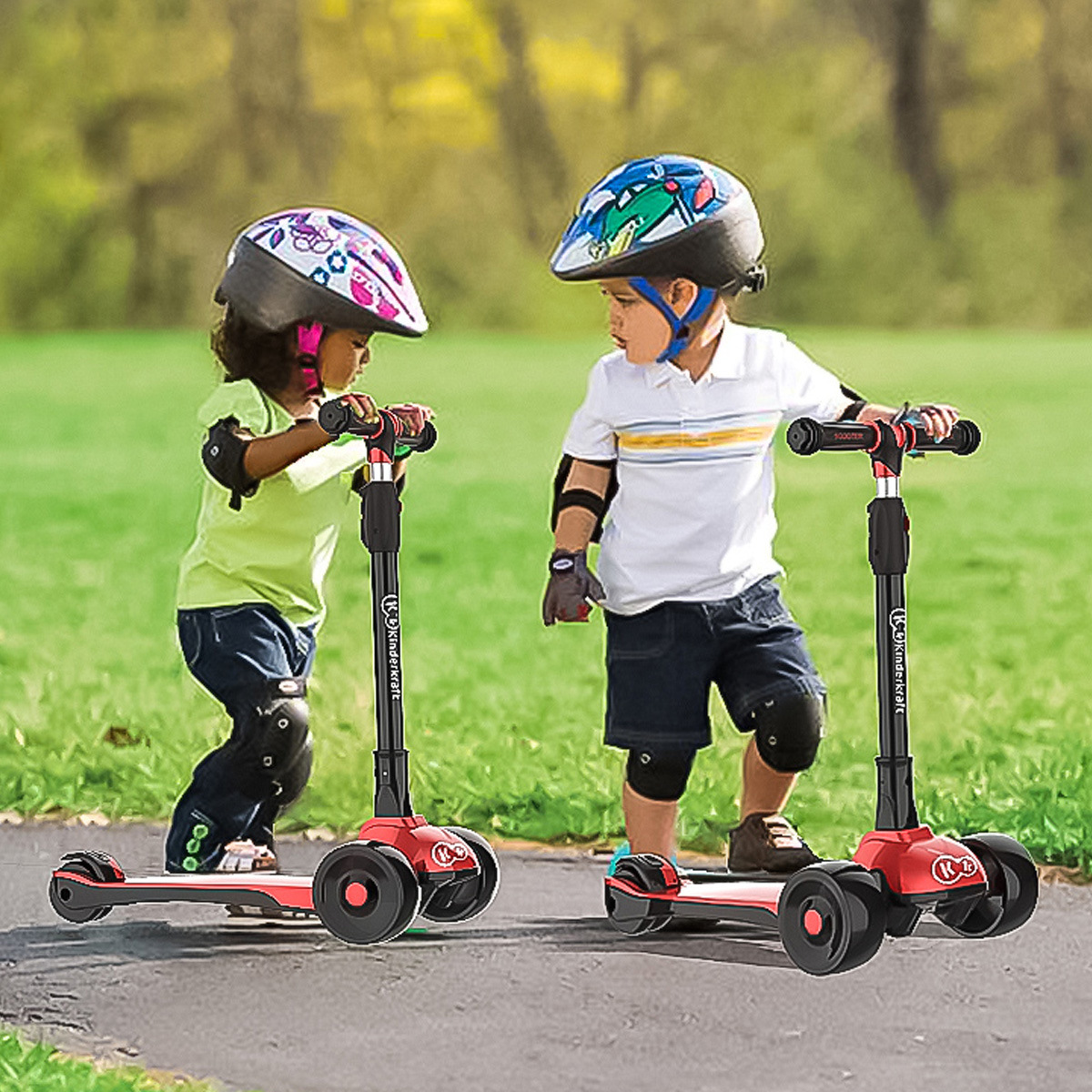 kinderkraft儿童滑板车男女宝宝折叠宽轮踏板滑滑车