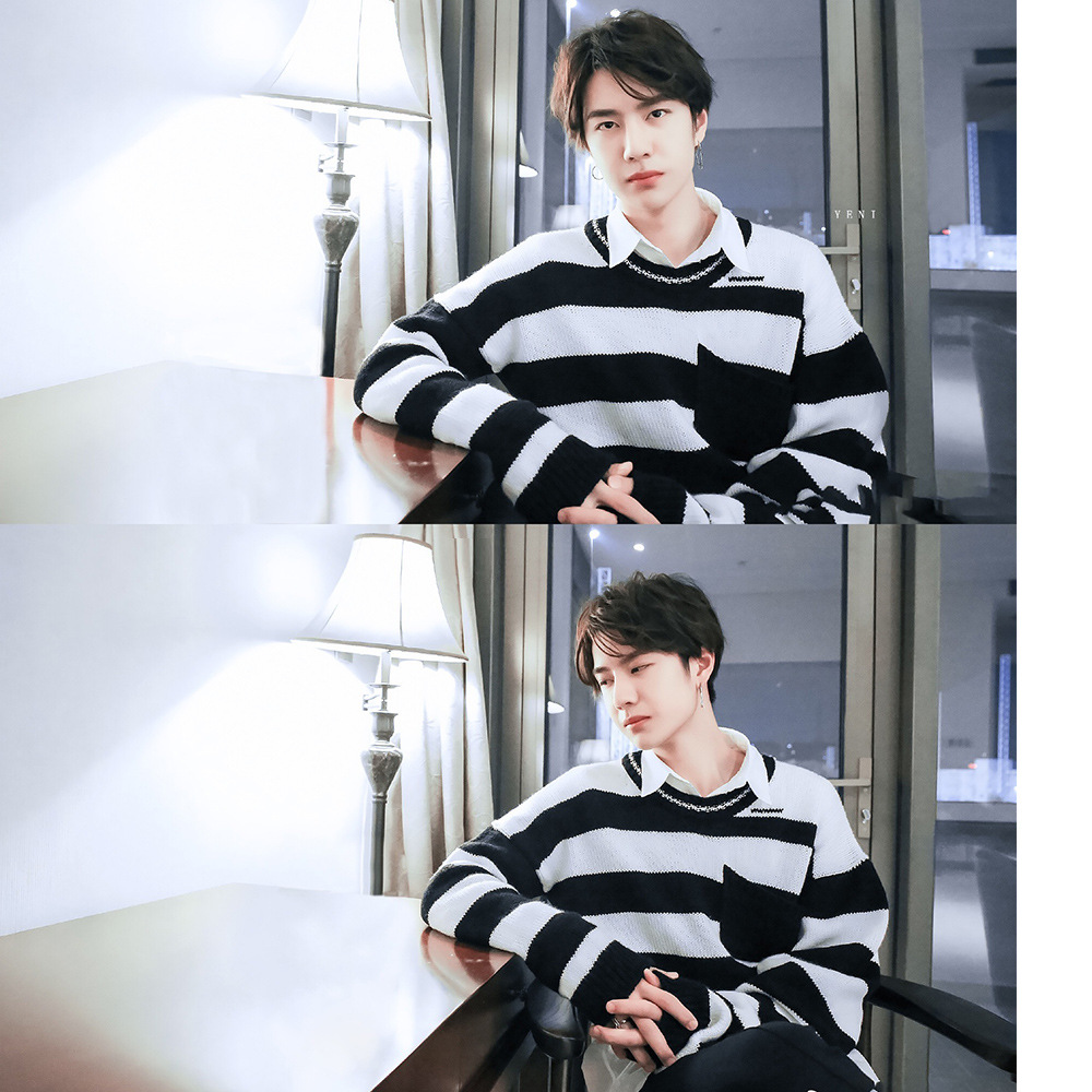 王一博同款衣服情侣宽松慵懒风套头时尚条纹毛衣针织衫外套上衣潮