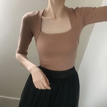 舞蹈练功服女春夏成人复古芭蕾风教师形体服装中袖假两件气质上衣